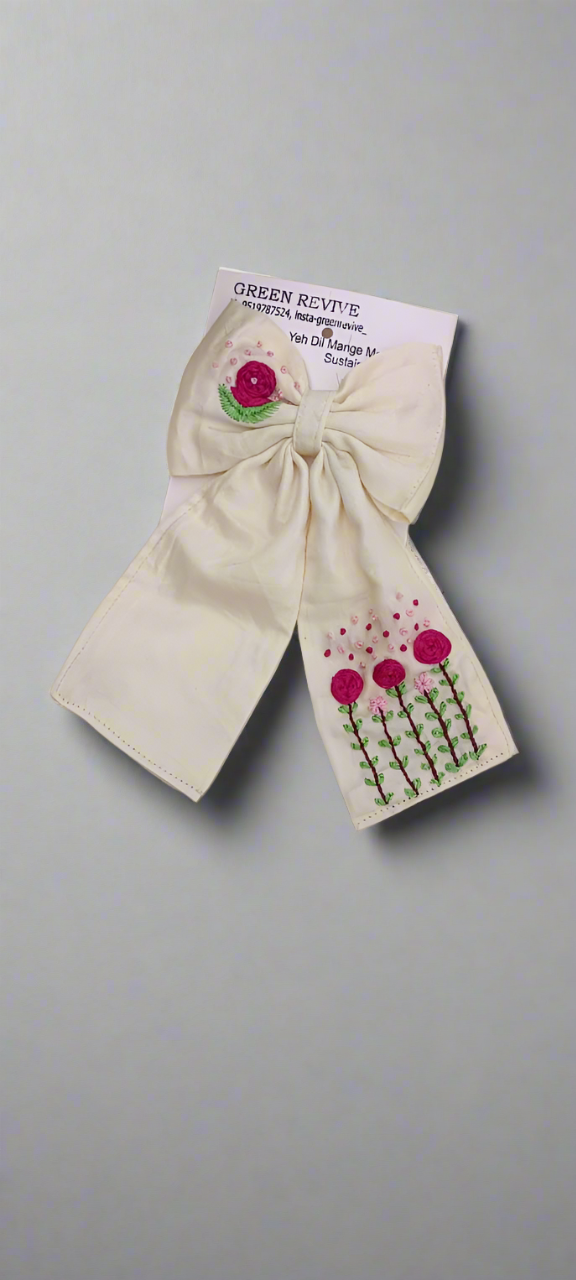 Upcycled Embroidery Bow clip